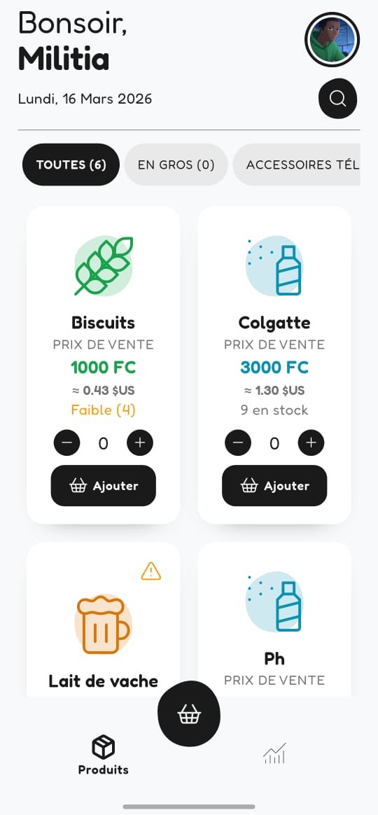 Application caisse Butiki'angu POS sur smartphone